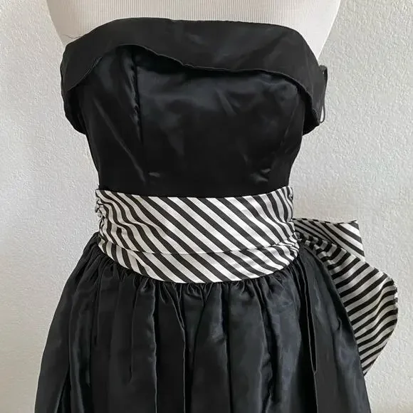 Vintage 1980s Gunne Sax formal prom dress strapless black white bow 3 - Picture 8 of 11